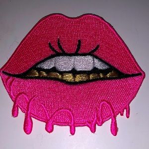 Iron on patch Pink Drip Lips with bottom Grill